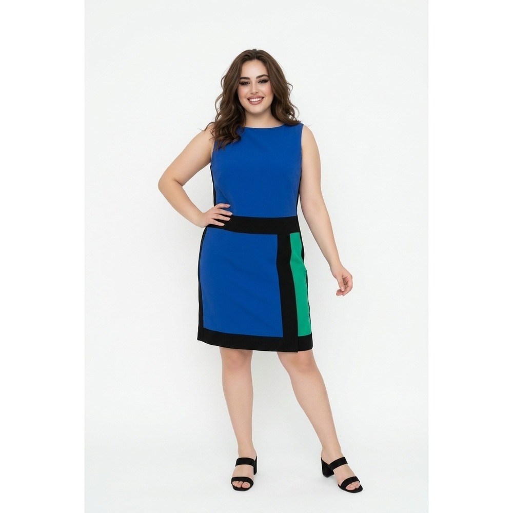 Lauren Ralph Lauren Plus Size Colorblock Sheath Dress Blue Black Green 14W